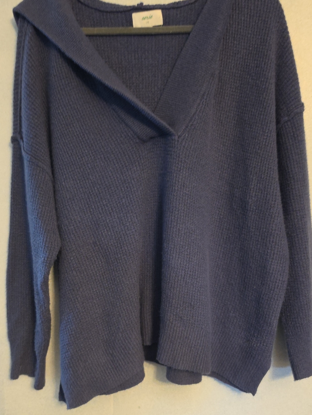 aerie Navy V-Neck Seamed Knit Sweater